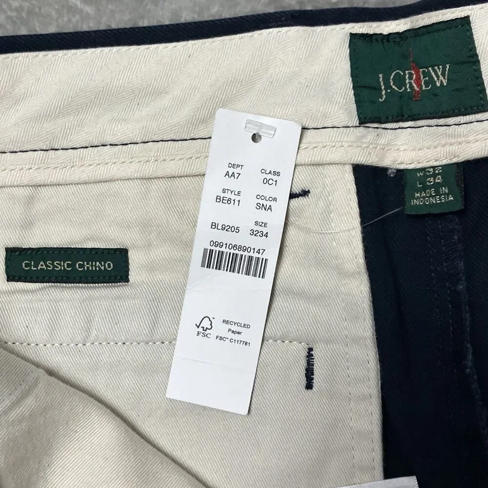 J Crew Pants Mens 32x34 Navy Cotton Classic Chino‎ Straight Casual Preppy BE611